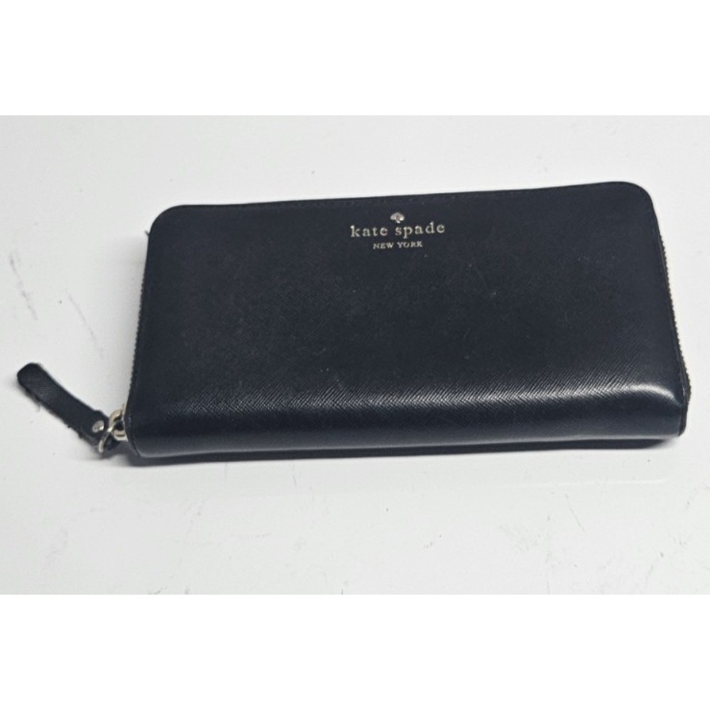 Kate spade 100% cow leather zip around continental wallet Saffiano black